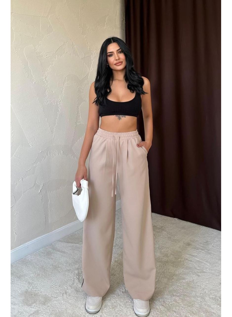 Bej Yanları Şeritli Pantolon