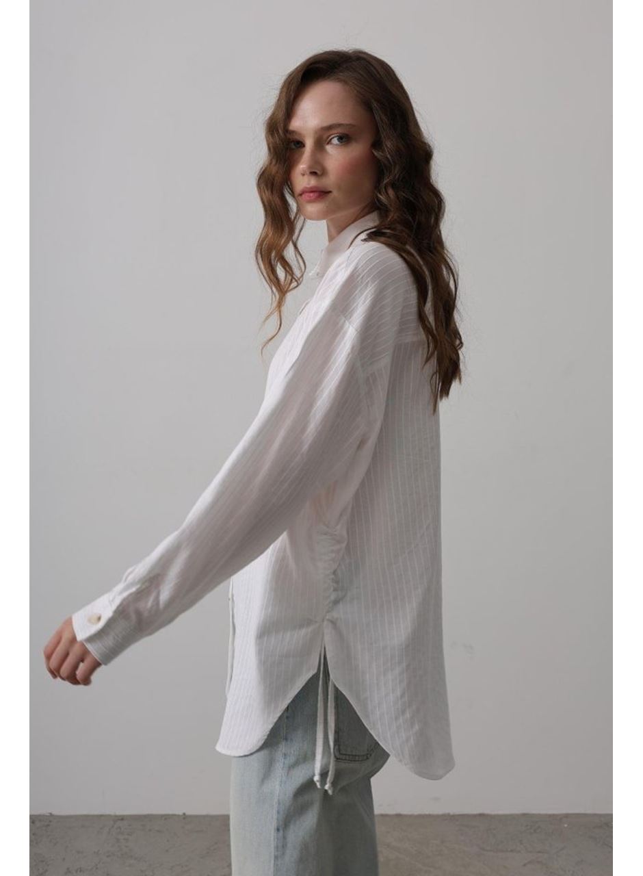 Yan Büzmeli Tunik Gömlek - Beyaz
