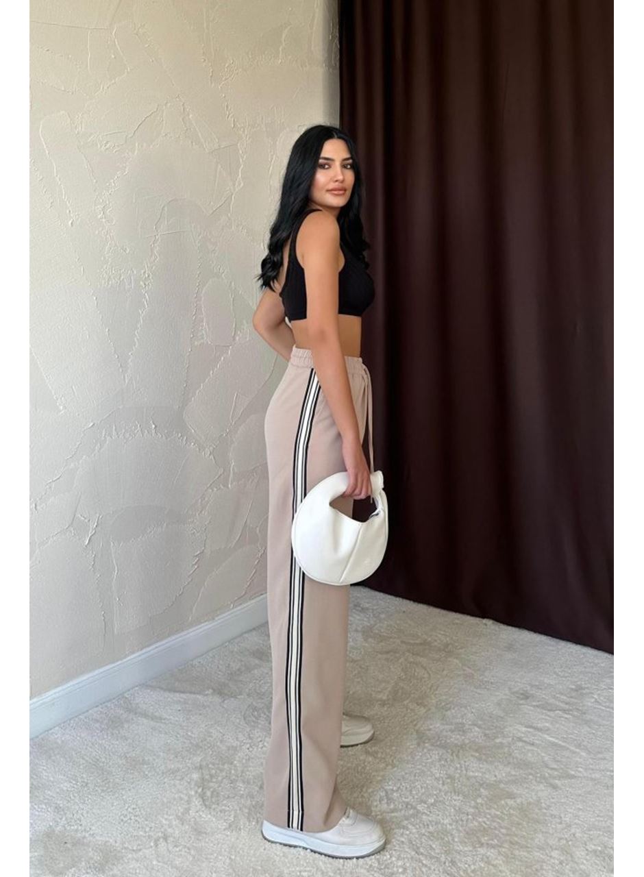 Bej Yanları Şeritli Pantolon