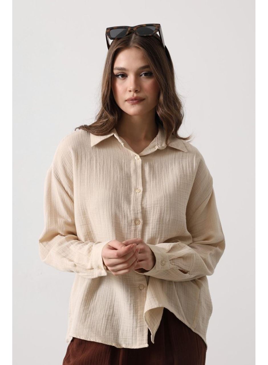 Müslin Uzun Kol Gömlek - Bej