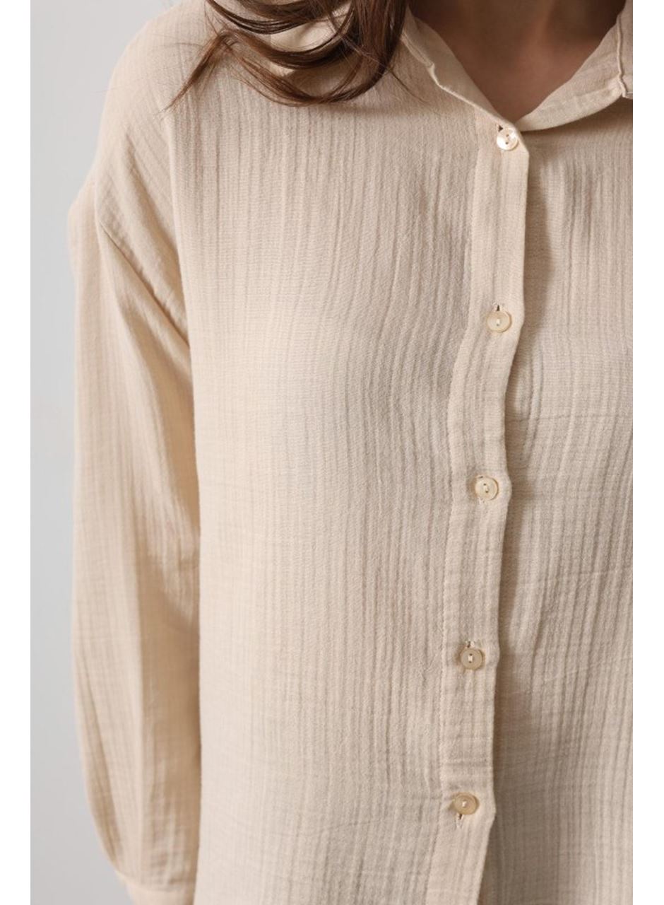 Müslin Uzun Kol Gömlek - Bej