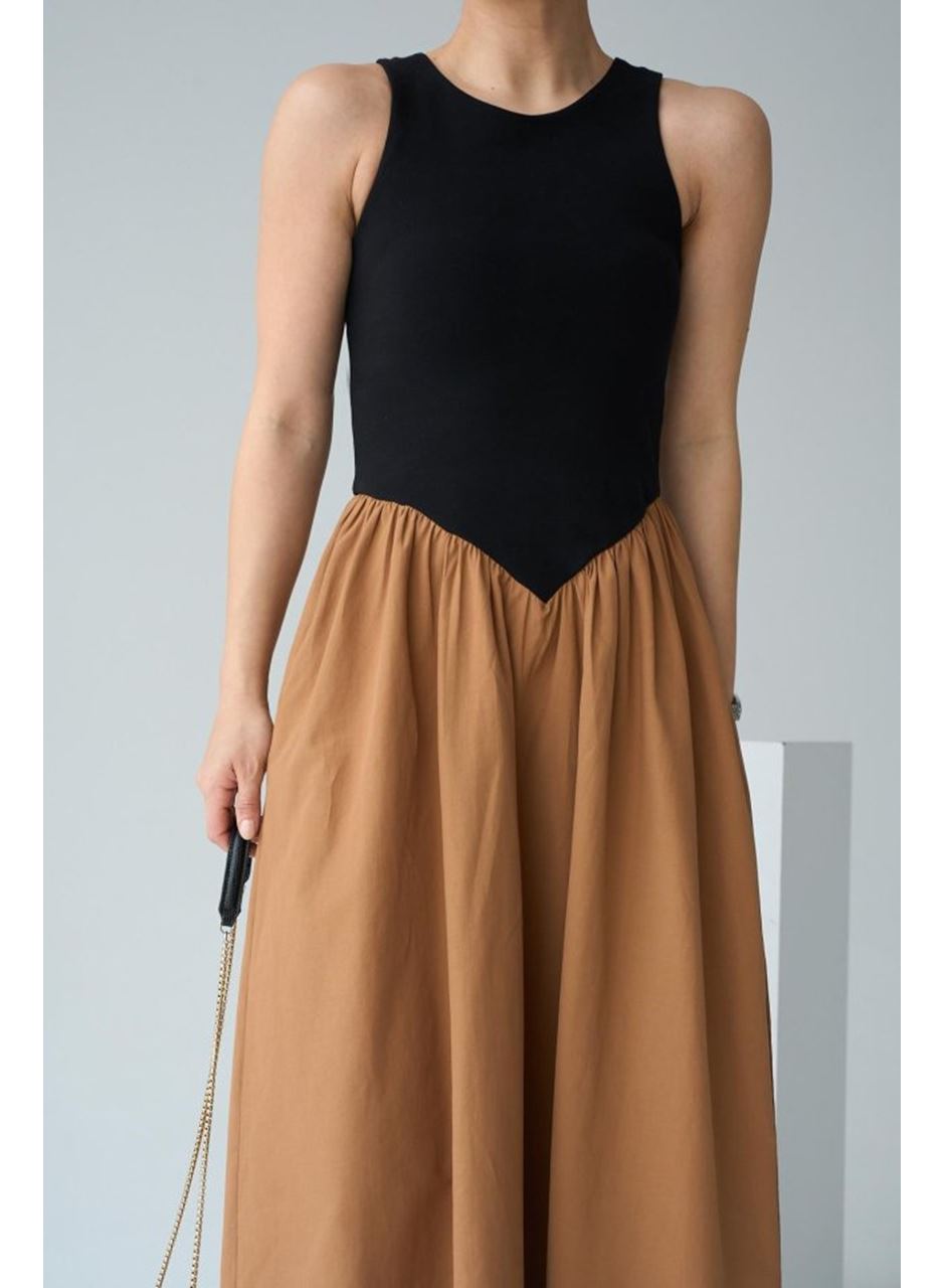 İki Renkli Elbise - Siyah-Taba