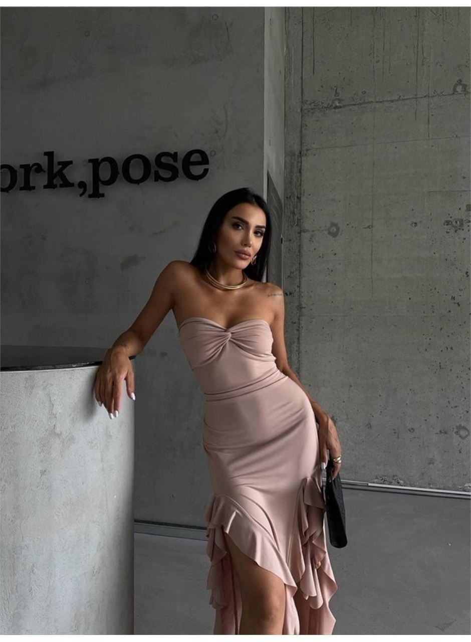 STRABLEZ SANDY ELBİSE YANLARI KATLI - Bej