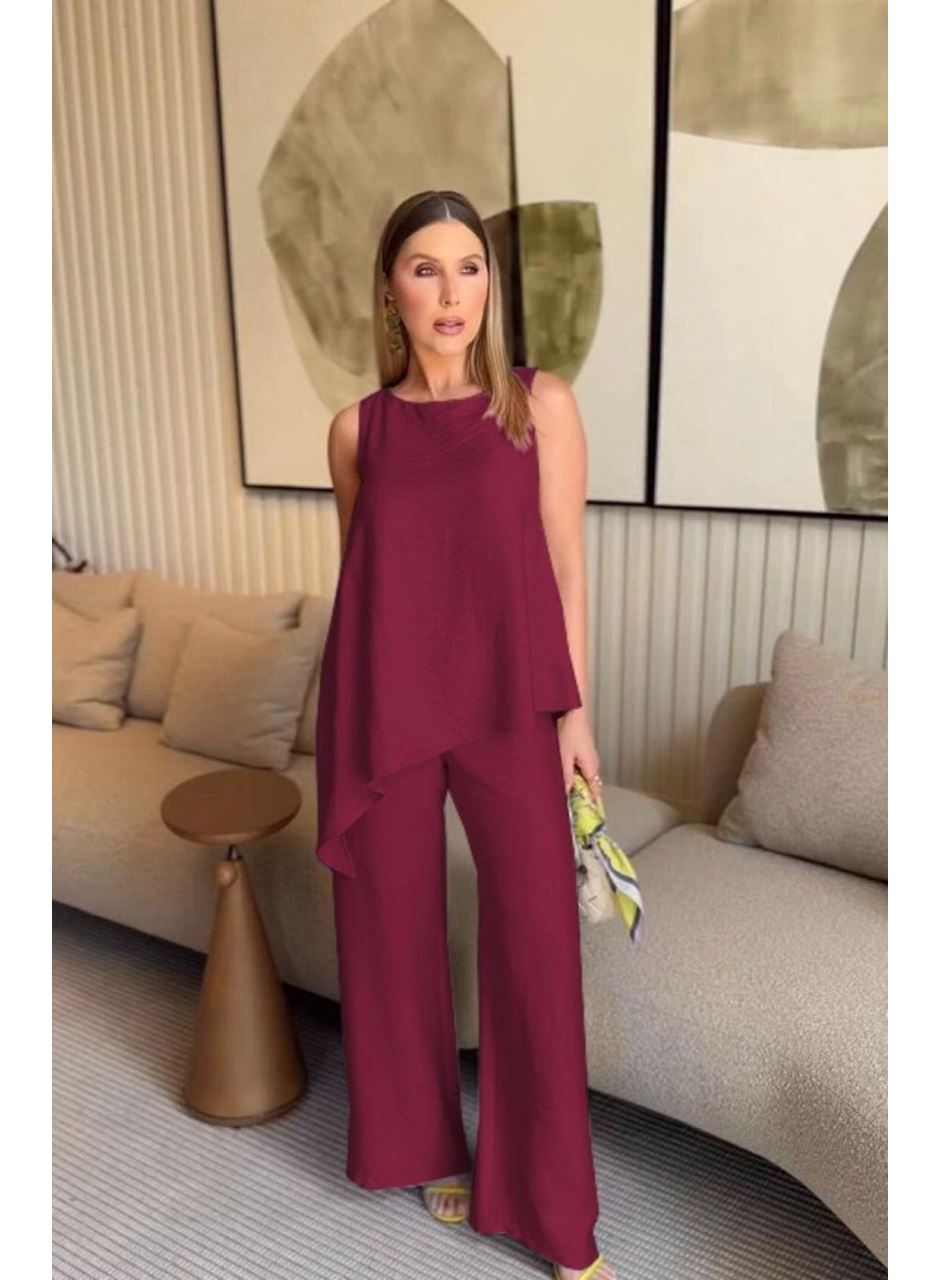 Asimetrik Bluz - Pantolon İkili Takım