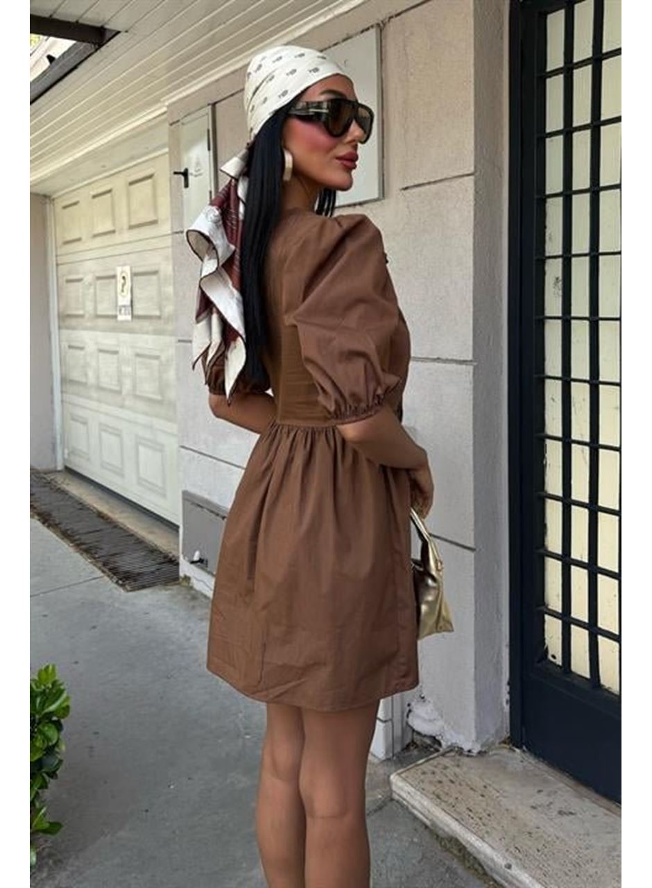 Önü Fiyonk Bağlamalı Ve Balon Kollu Elbise 2893