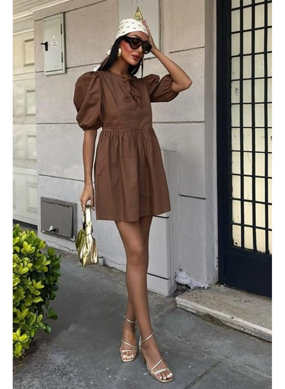 Önü Fiyonk Bağlamalı Ve Balon Kollu Elbise 2893