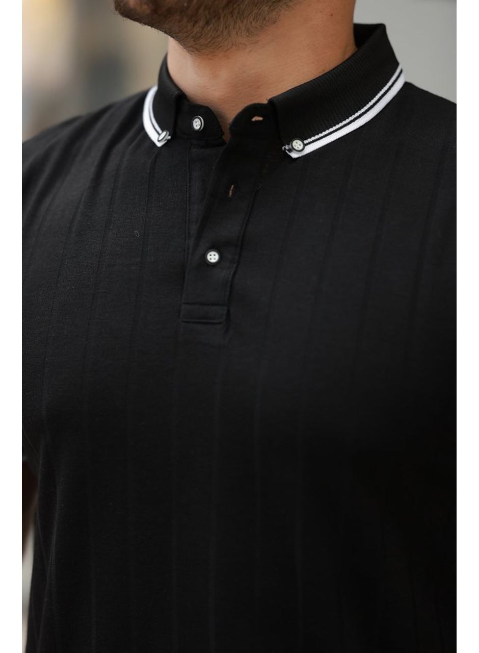 Erkek Düğme Yakalı Jakar Kumaş Kısa Kollu Tişört