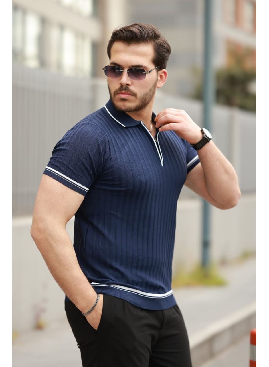 Erkek Fermuarlı Yakalı Kısa Kollu T-shirt