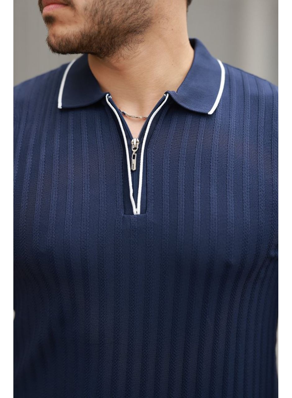 Erkek Fermuarlı Yakalı Kısa Kollu T-shirt