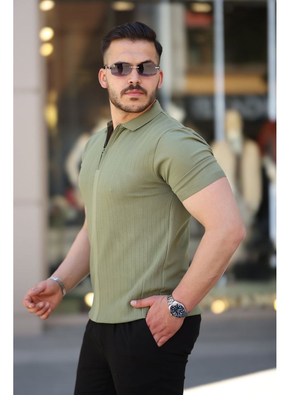 Erkek Yakası Fermuarlı Kısa Kollu T-shirt