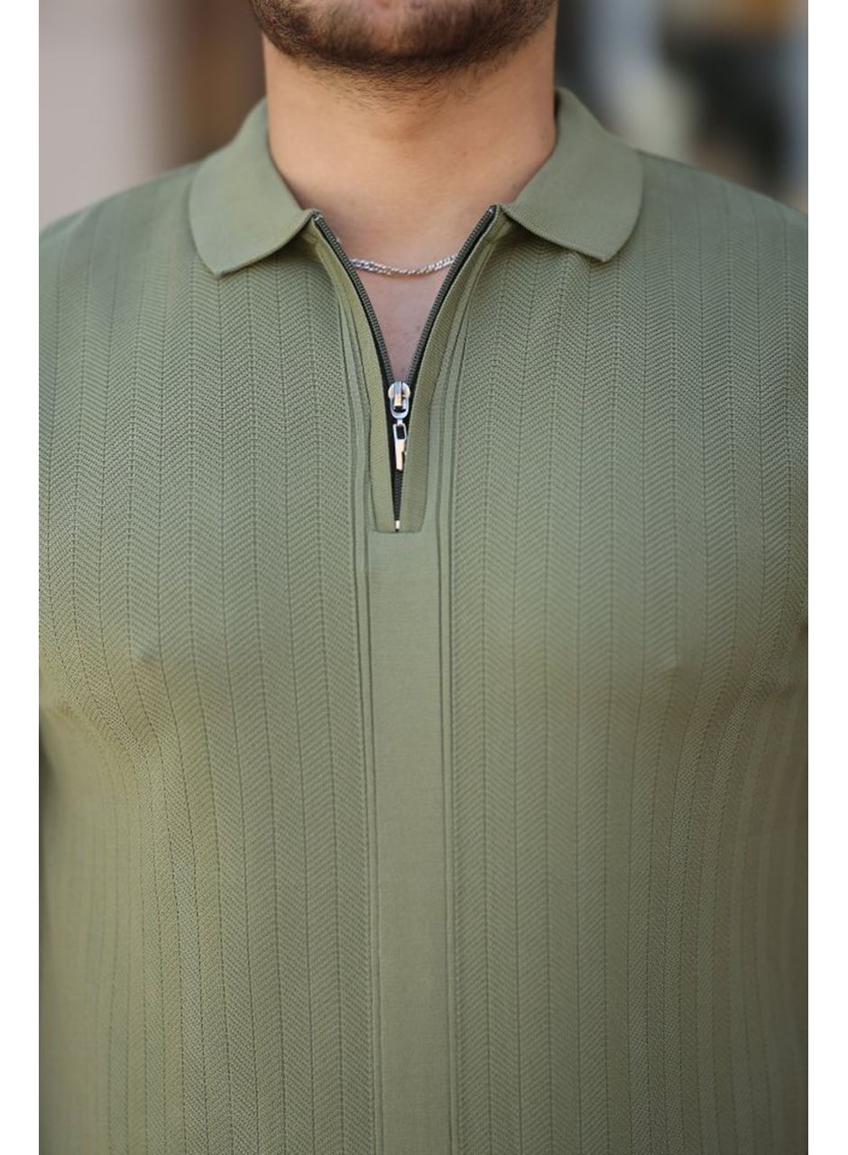 Erkek Yakası Fermuarlı Kısa Kollu T-shirt