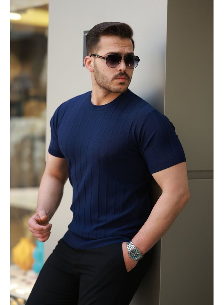 Erkek Kısa Kollu Bisiklet Yaka çizgili Triko Tişört