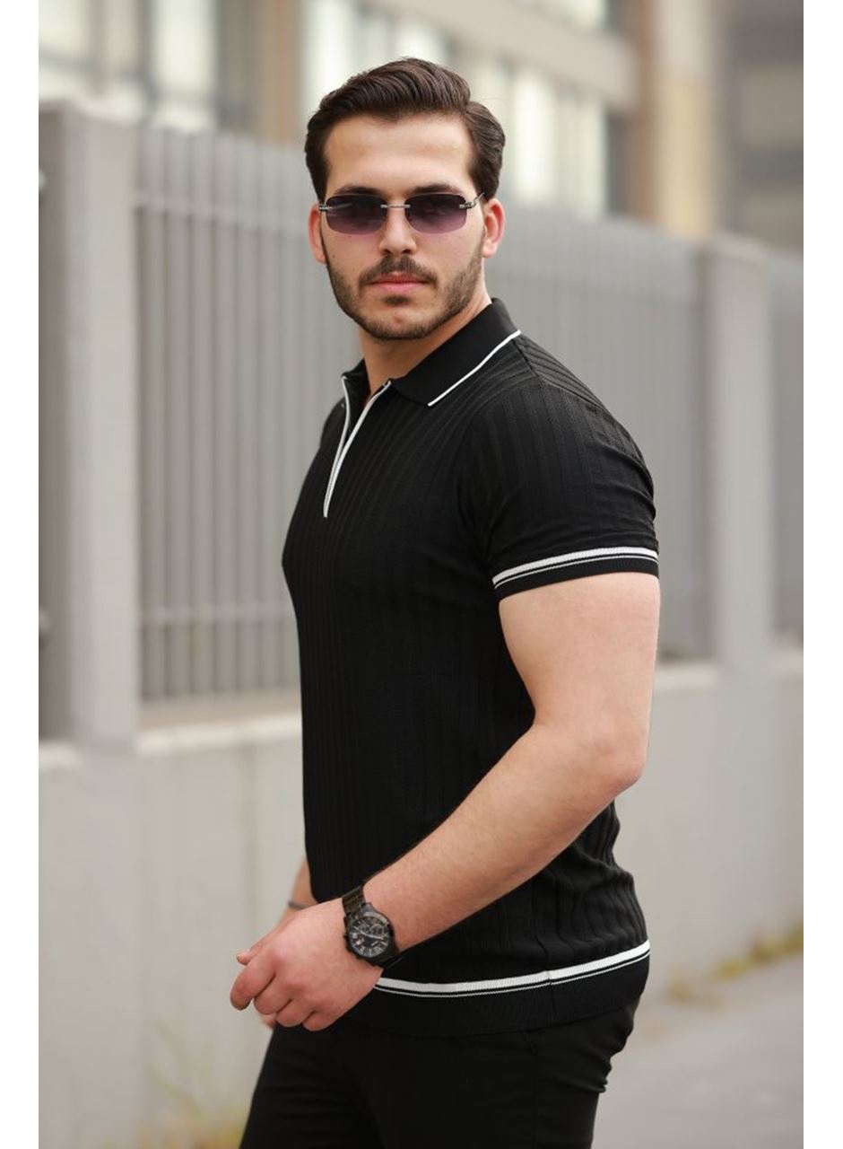 Erkek Fermuarlı Yakalı Kısa Kollu T-shirt