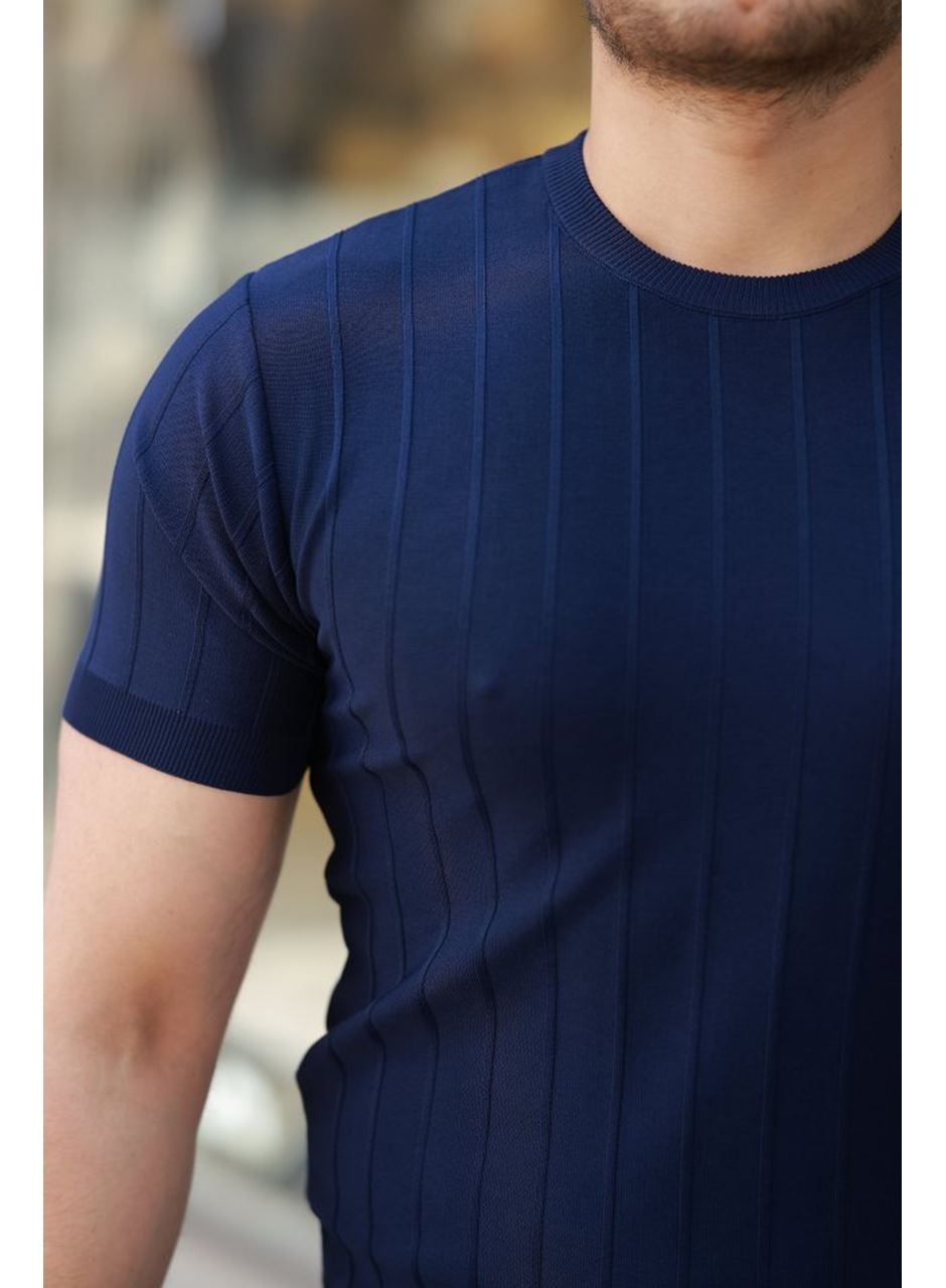 Erkek Kısa Kollu Bisiklet Yaka çizgili Triko Tişört