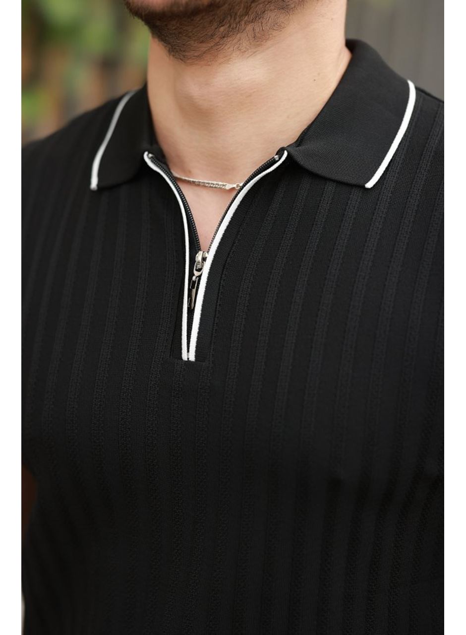 Erkek Fermuarlı Yakalı Kısa Kollu T-shirt