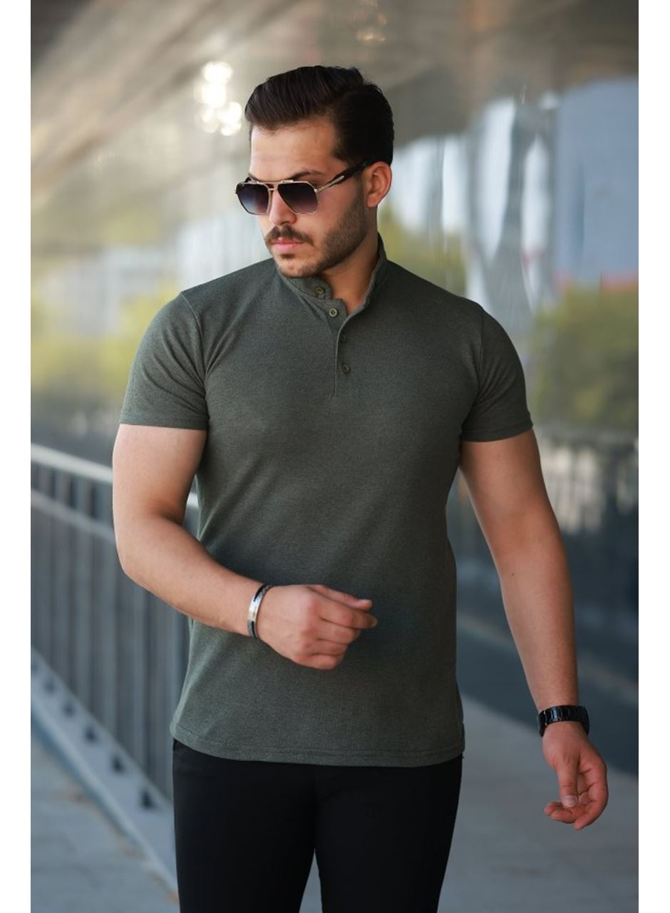 Erkek Hakim Yaka Dokuma Pamuklu Kumaş Kısa Kollu Tişört