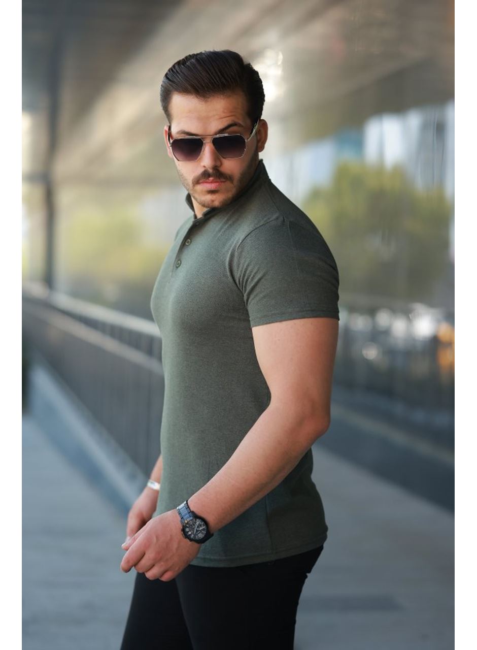 Erkek Hakim Yaka Dokuma Pamuklu Kumaş Kısa Kollu Tişört