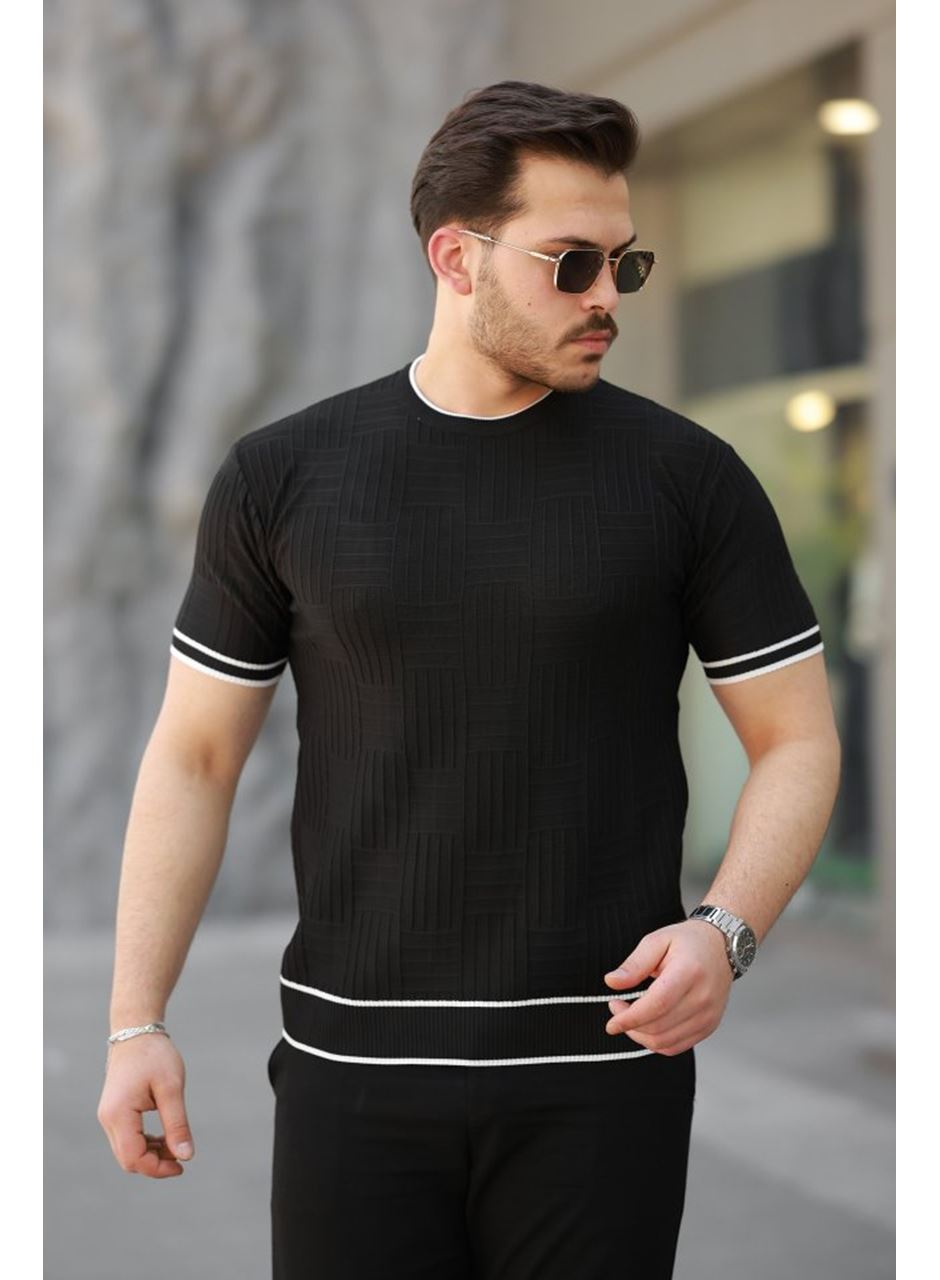 Erkek Jakarlı Ribanalı Kısa Kollu T-shirt