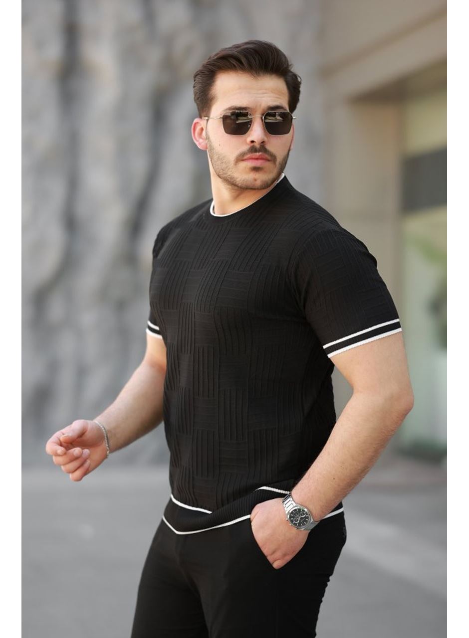 Erkek Jakarlı Ribanalı Kısa Kollu T-shirt