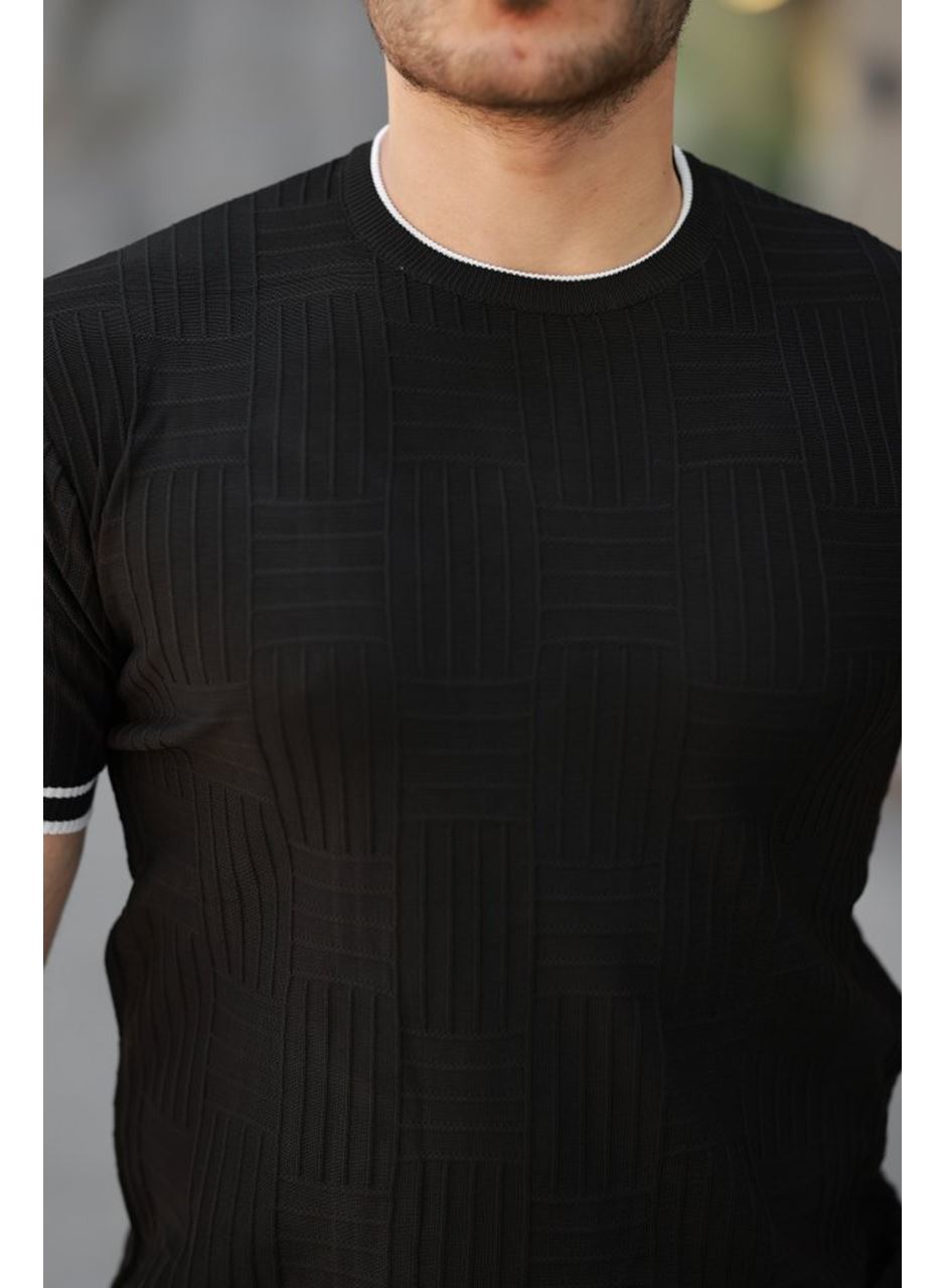 Erkek Jakarlı Ribanalı Kısa Kollu T-shirt