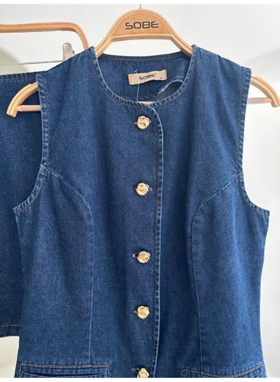 Kolsuz Yelekli Mini Etekli Denim Takım 10164