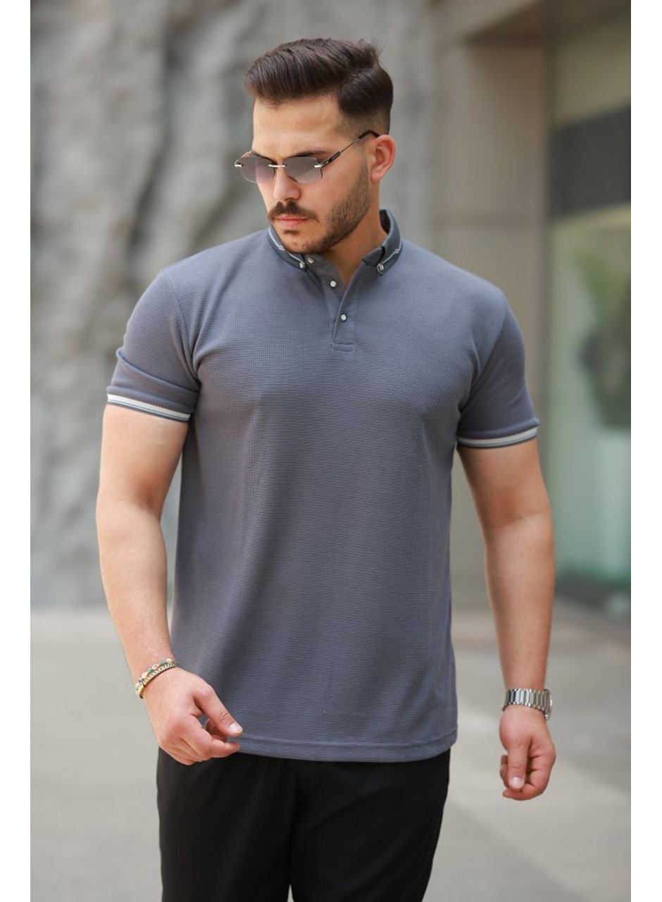 Erkek Düğmeli Yaka Waffle Kumaş Kısa Kollu Tişört