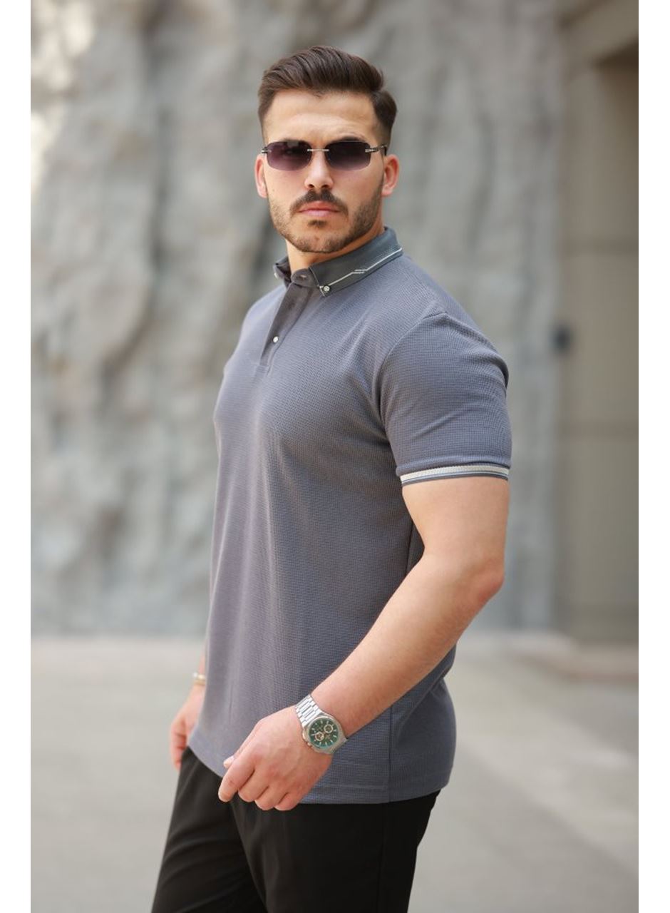 Erkek Düğmeli Yaka Waffle Kumaş Kısa Kollu Tişört