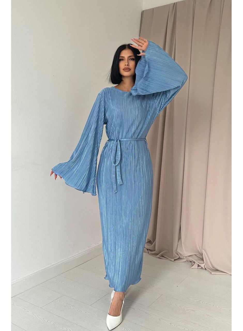 Mavi İspanyol Kol Piliseli Elbise
