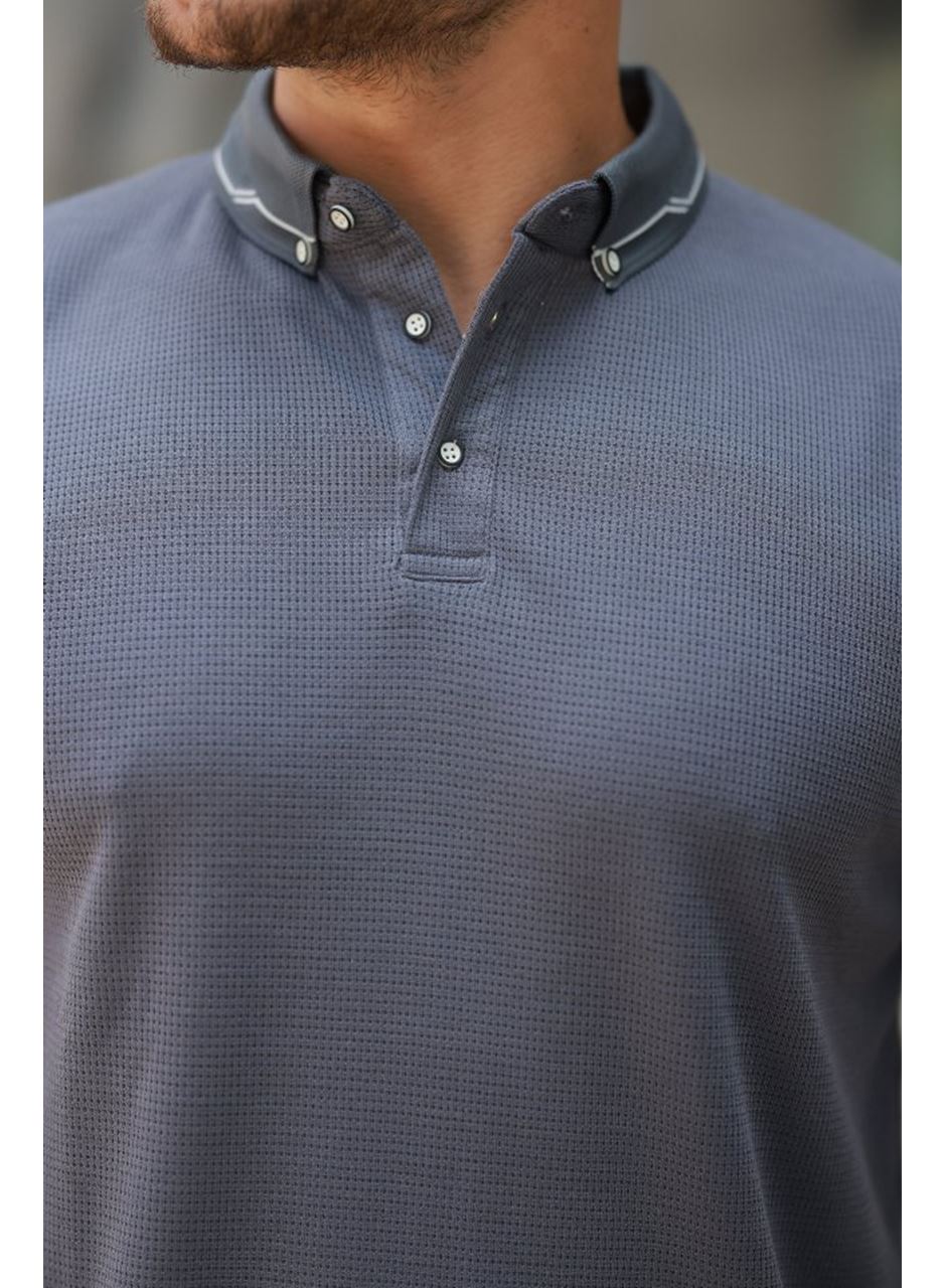 Erkek Düğmeli Yaka Waffle Kumaş Kısa Kollu Tişört