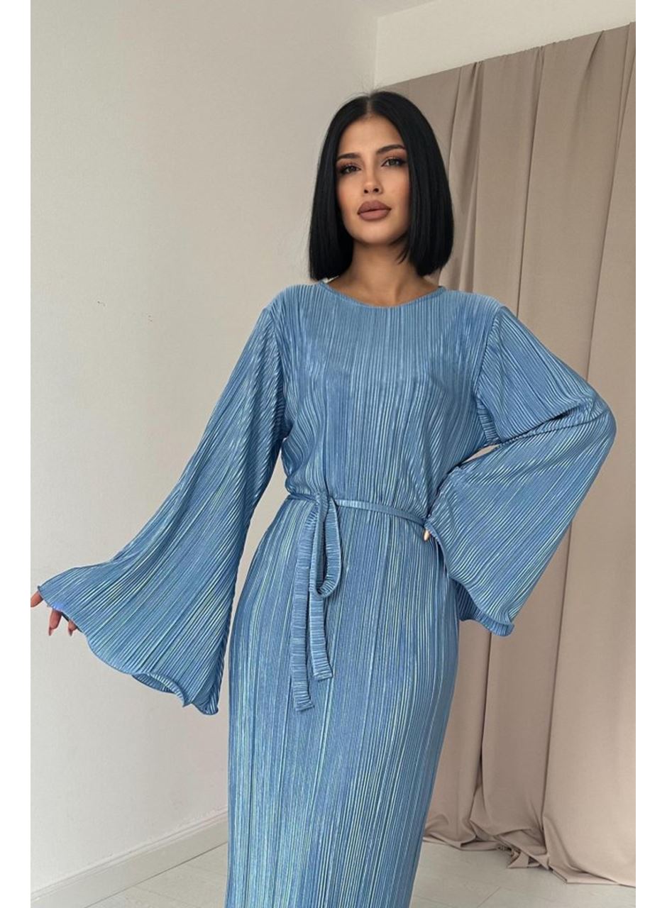 Mavi İspanyol Kol Piliseli Elbise