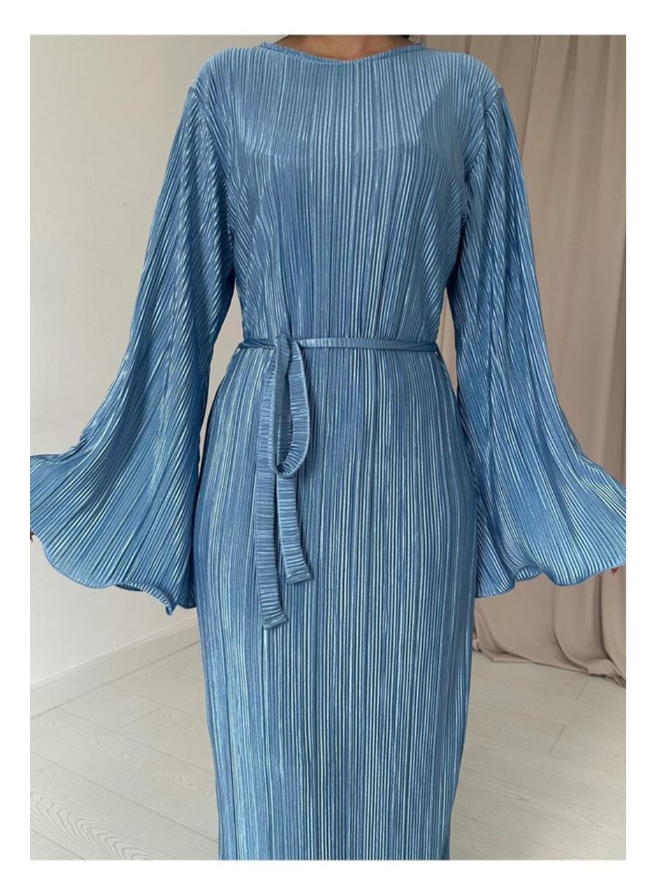 Mavi İspanyol Kol Piliseli Elbise