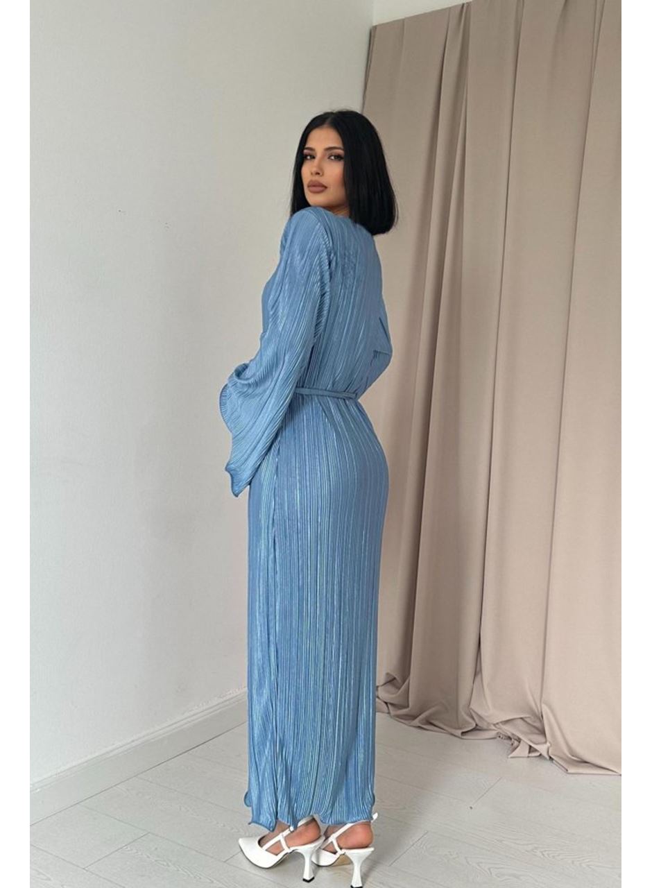 Mavi İspanyol Kol Piliseli Elbise