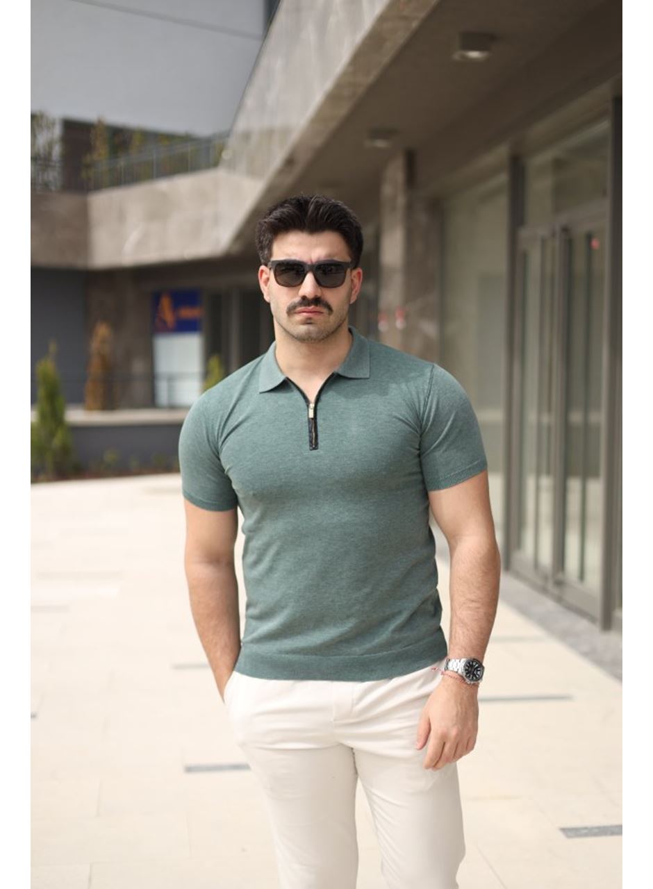 Erkek Polo Yaka Fermuar Detaylı Tişört