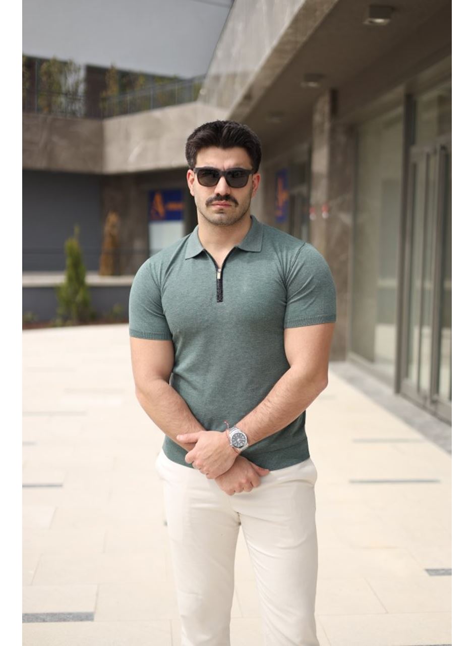 Erkek Polo Yaka Fermuar Detaylı Tişört