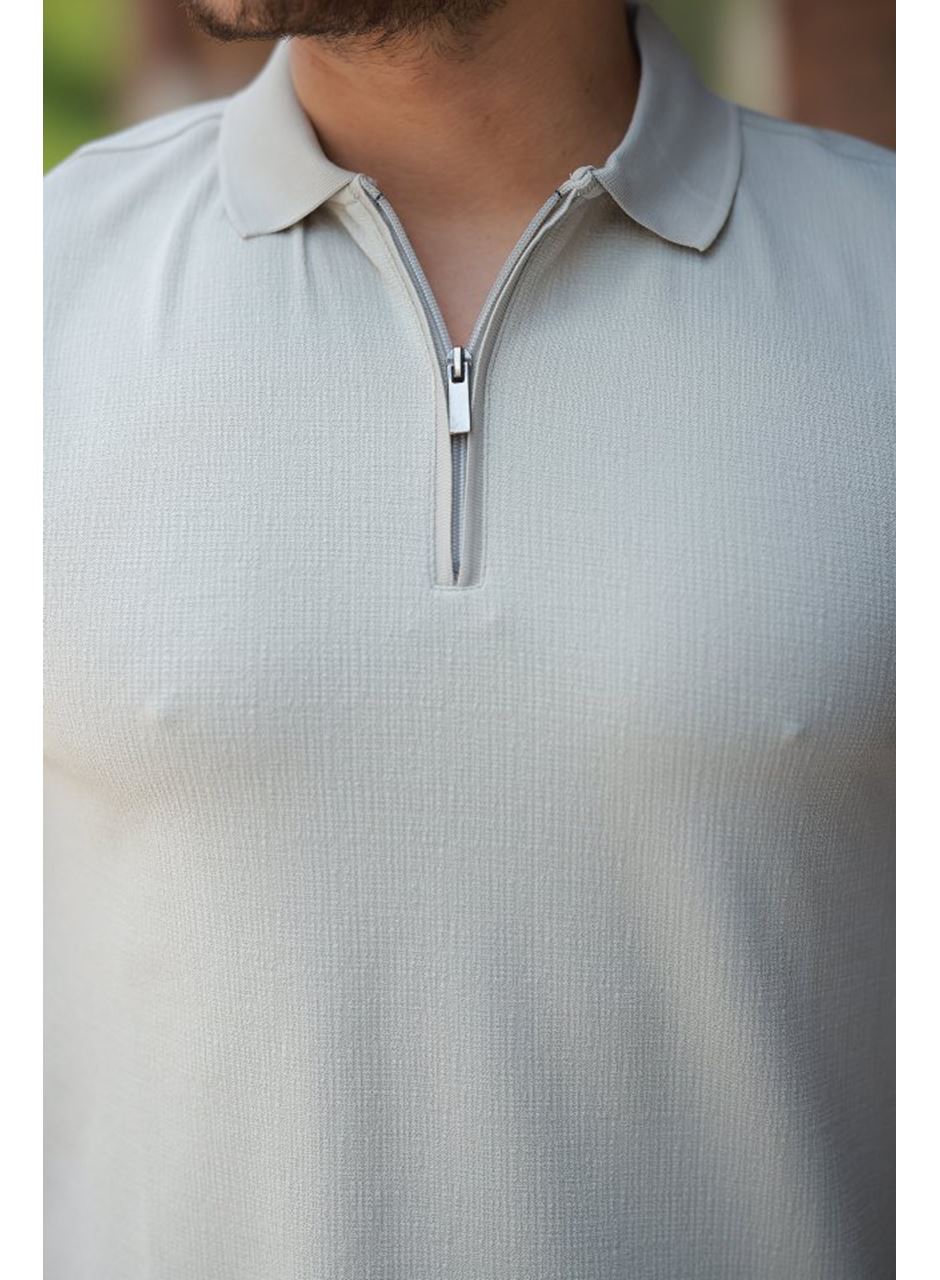 Erkek Fermuarlı Yaka Kısa Kollu Tişört