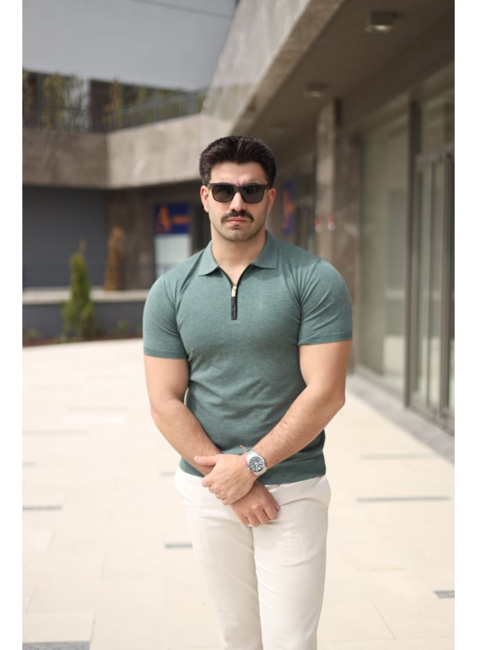 Erkek Polo Yaka Fermuar Detaylı Tişört