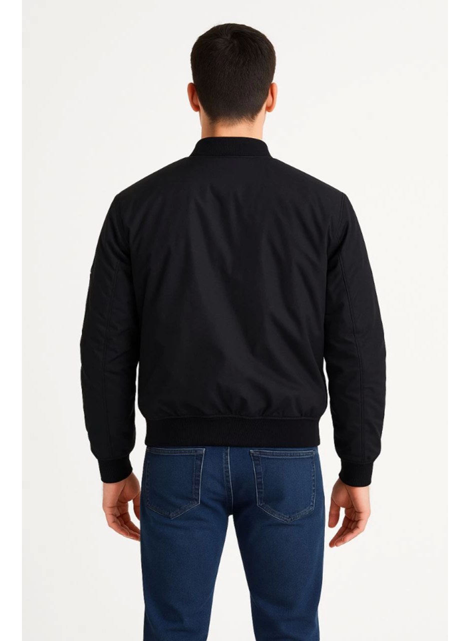 Erkek Içi Astarlı Fermuarlı Bomber Mont Ceket - Siyah