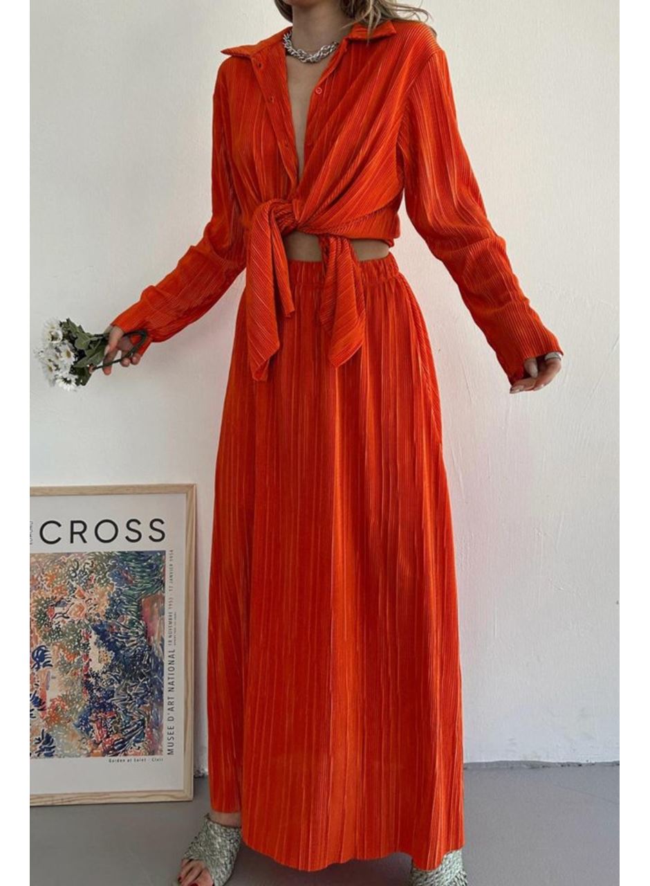 Oranj Fitilli Gömlek Ve Uzun Etek Takım