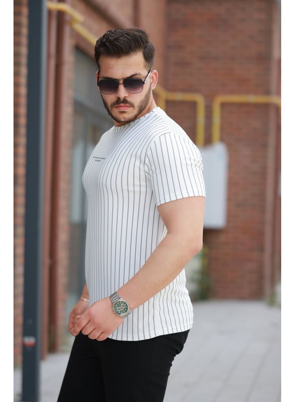 Erkek Dikey çizgili Ottoman Kumaş Kısa Kollu T-shirt