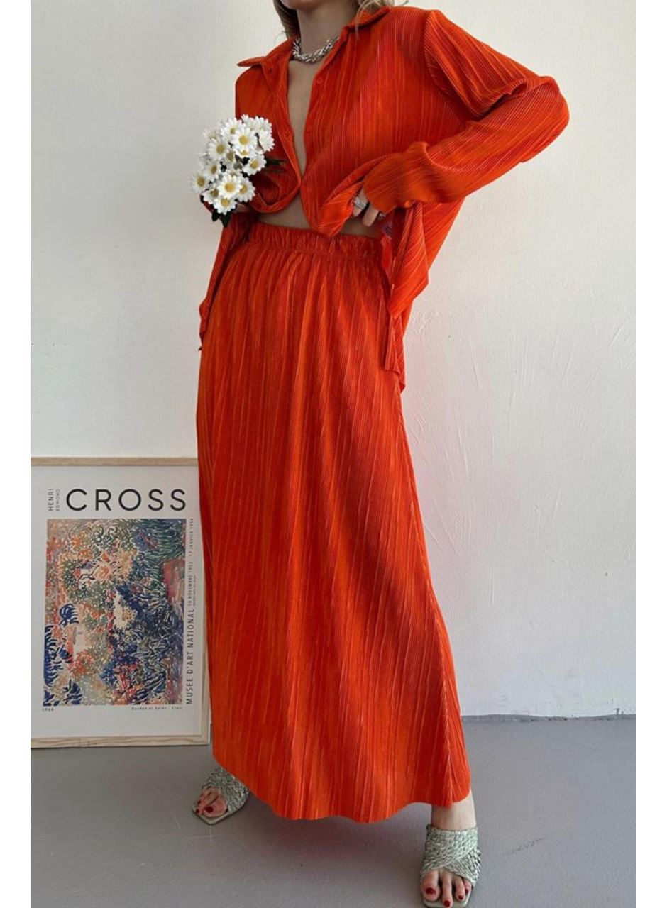 Oranj Fitilli Gömlek Ve Uzun Etek Takım