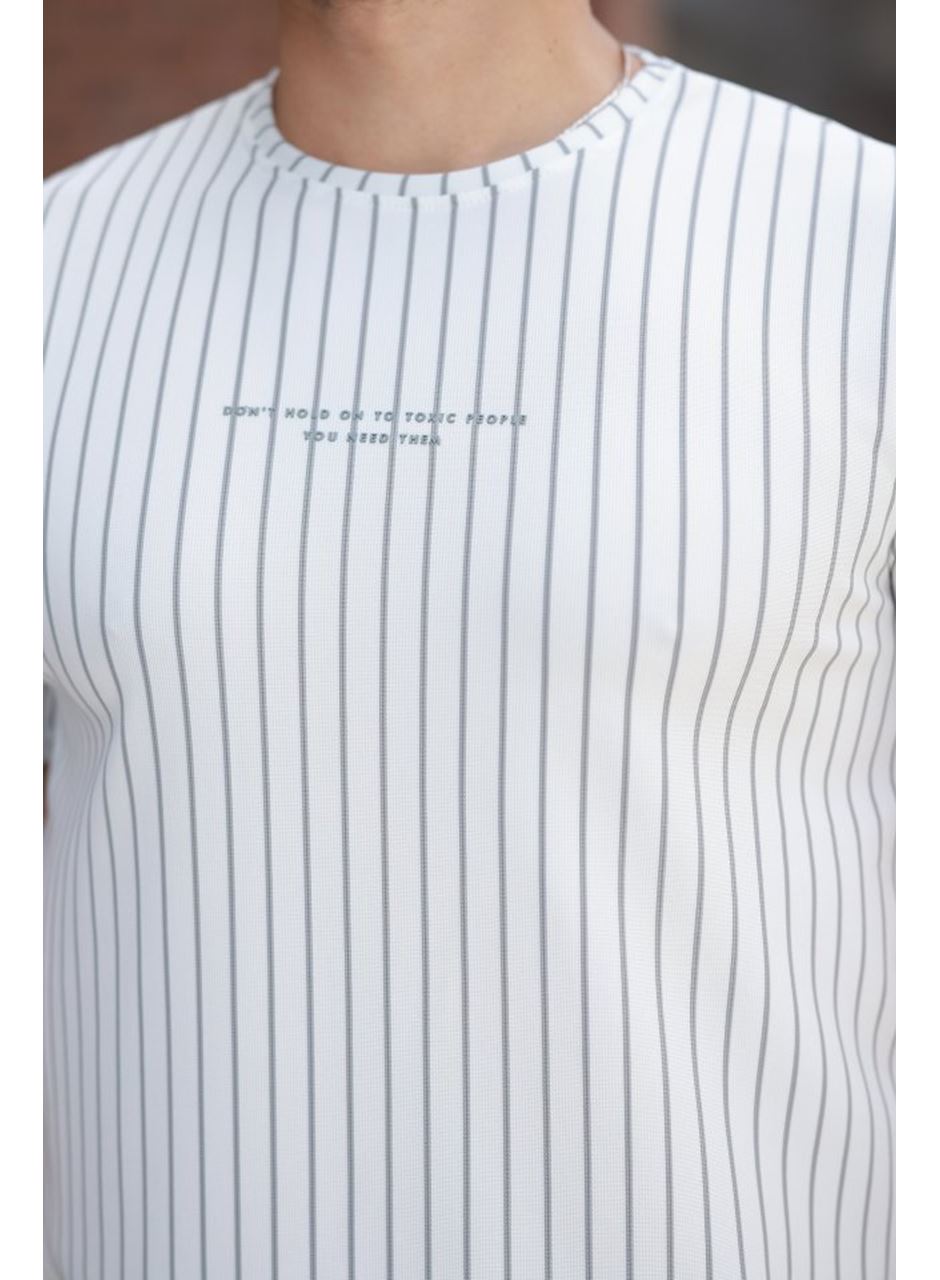 Erkek Dikey çizgili Ottoman Kumaş Kısa Kollu T-shirt