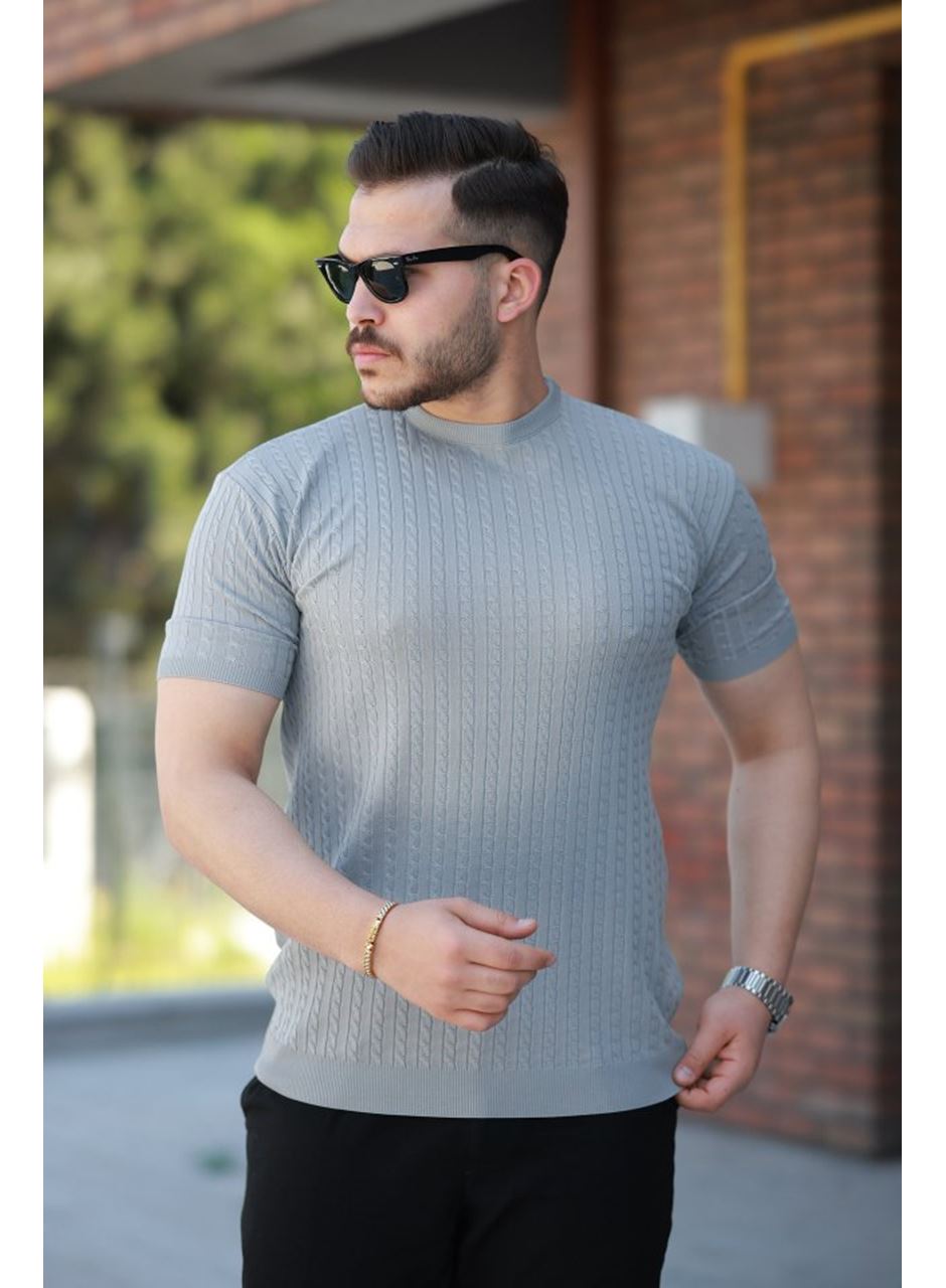 Erkek Bisiklet Yaka örgü Desenli Kısa örme Triko Kısa Kollu T-shirt