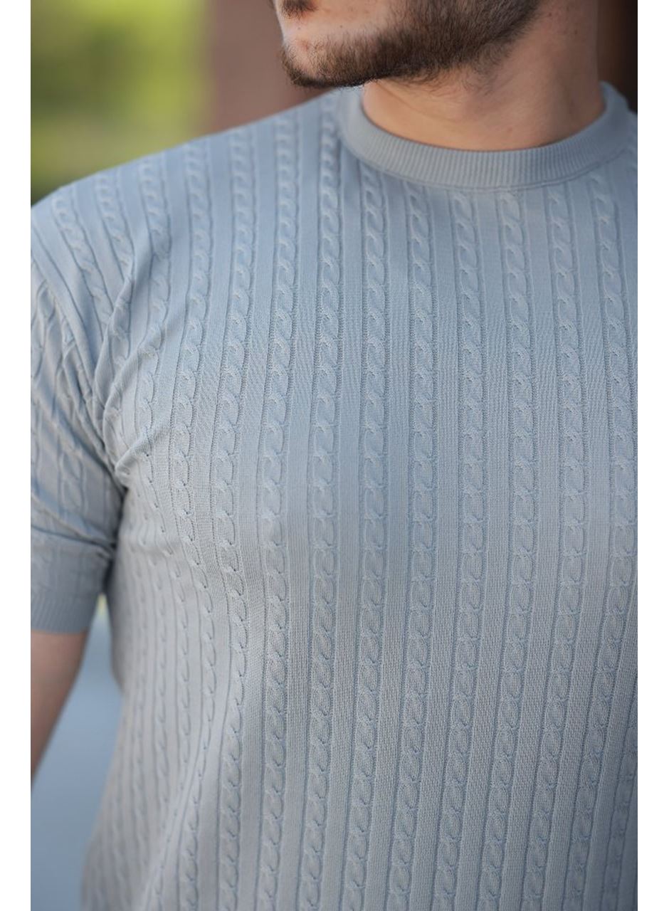 Erkek Bisiklet Yaka örgü Desenli Kısa örme Triko Kısa Kollu T-shirt