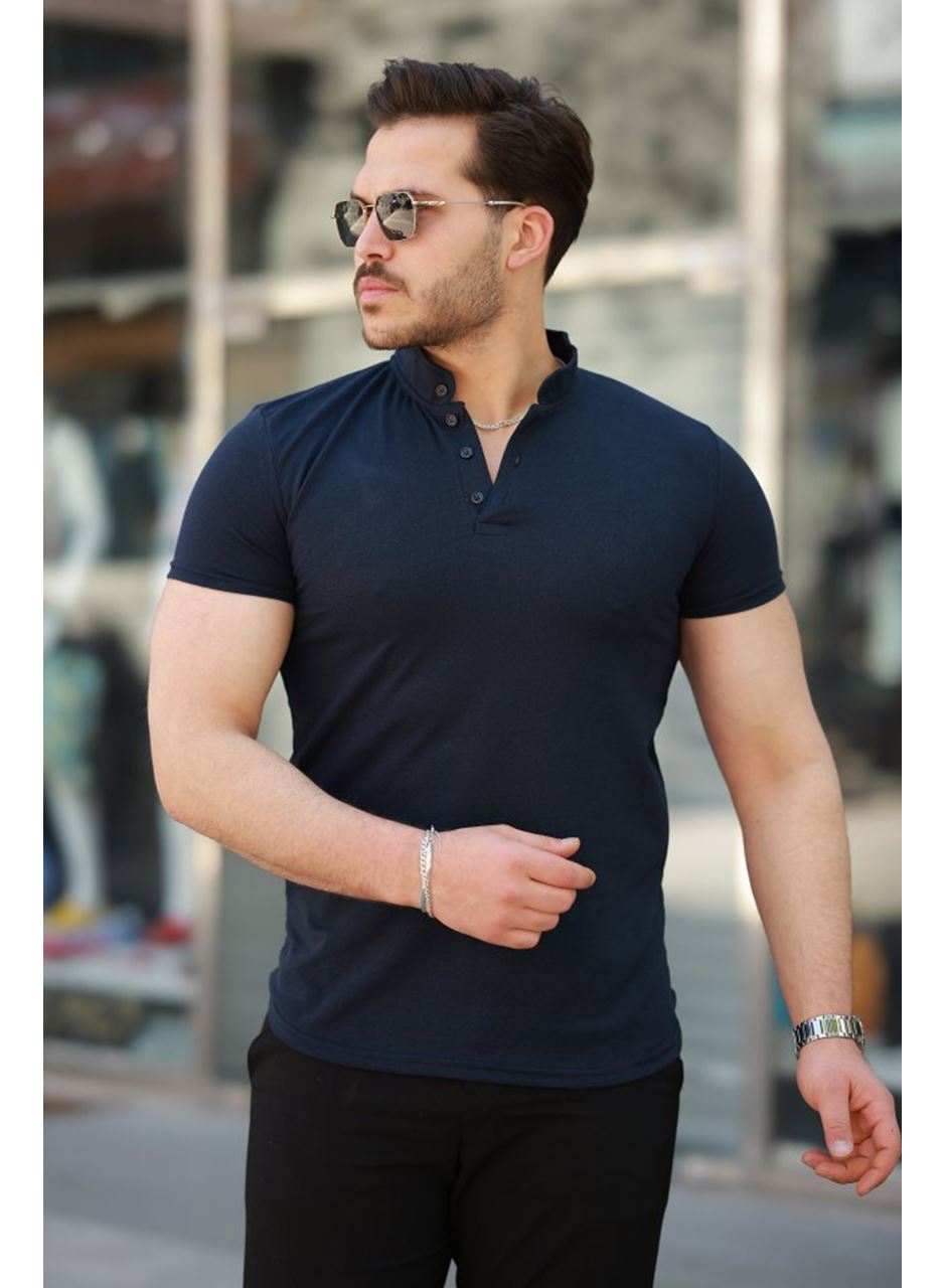 Erkek Hakim Yaka Dokuma Pamuklu Kumaş Kısa Kollu T-shirt