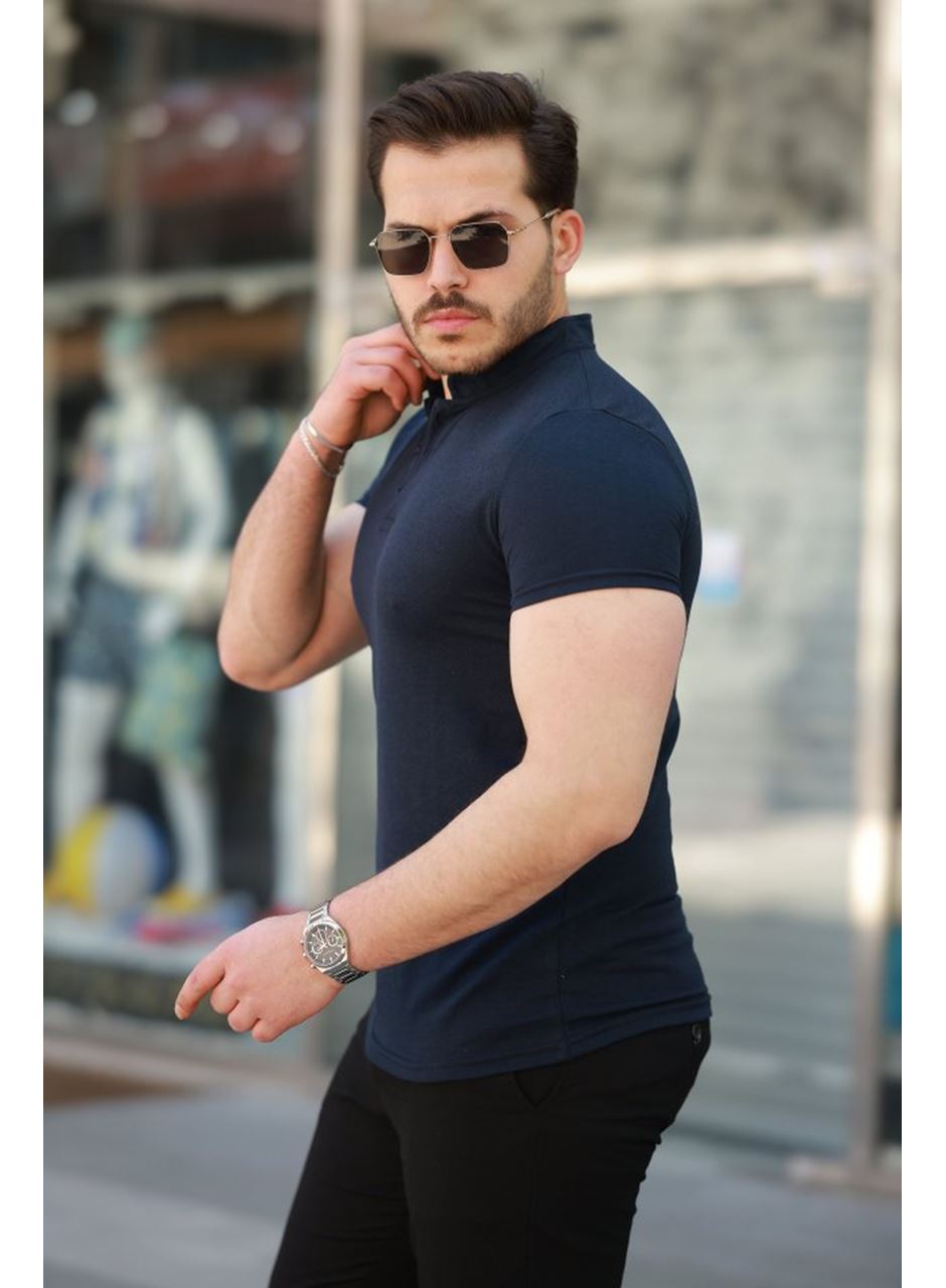 Erkek Hakim Yaka Dokuma Pamuklu Kumaş Kısa Kollu T-shirt