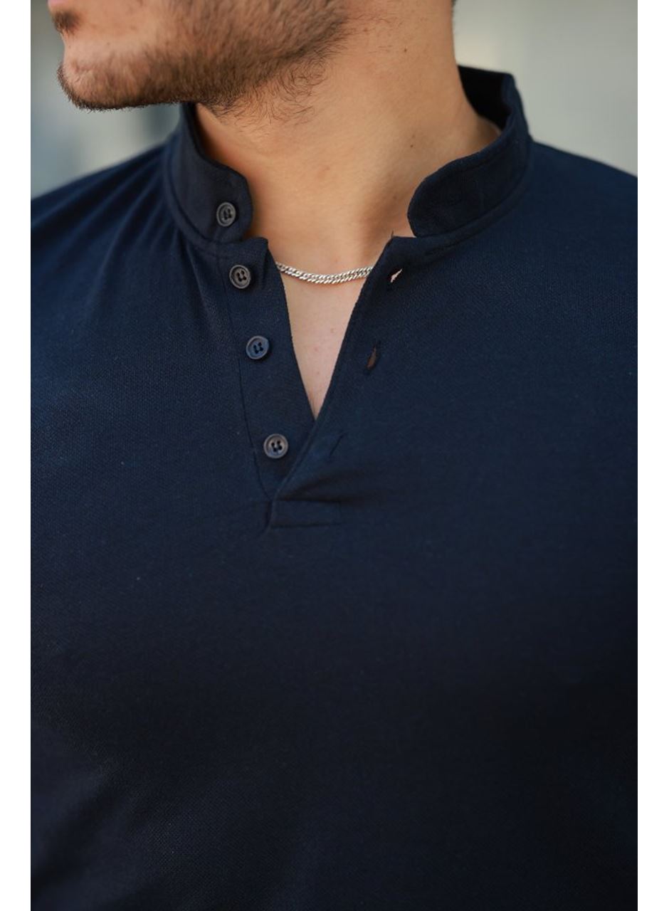 Erkek Hakim Yaka Dokuma Pamuklu Kumaş Kısa Kollu T-shirt