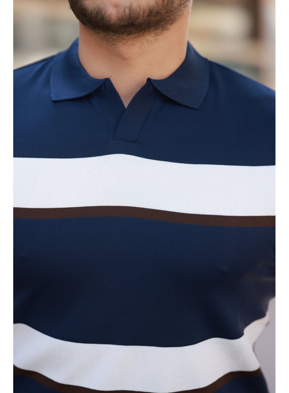 Erkek şerit Desenli Hemşire Yaka Kısa Kollu Tişört