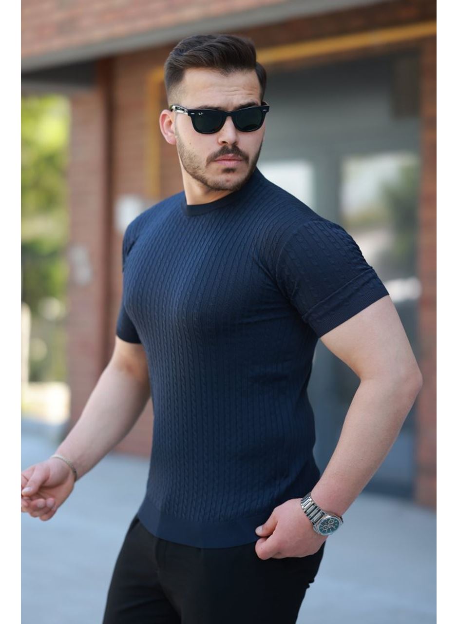 Erkek Bisiklet Yaka örgü Desenli Kısa örme Triko Kısa Kollu T-shirt