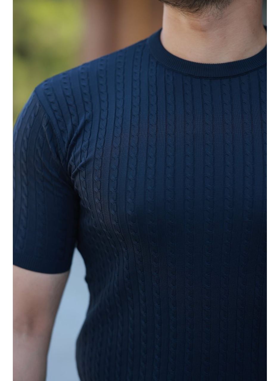 Erkek Bisiklet Yaka örgü Desenli Kısa örme Triko Kısa Kollu T-shirt