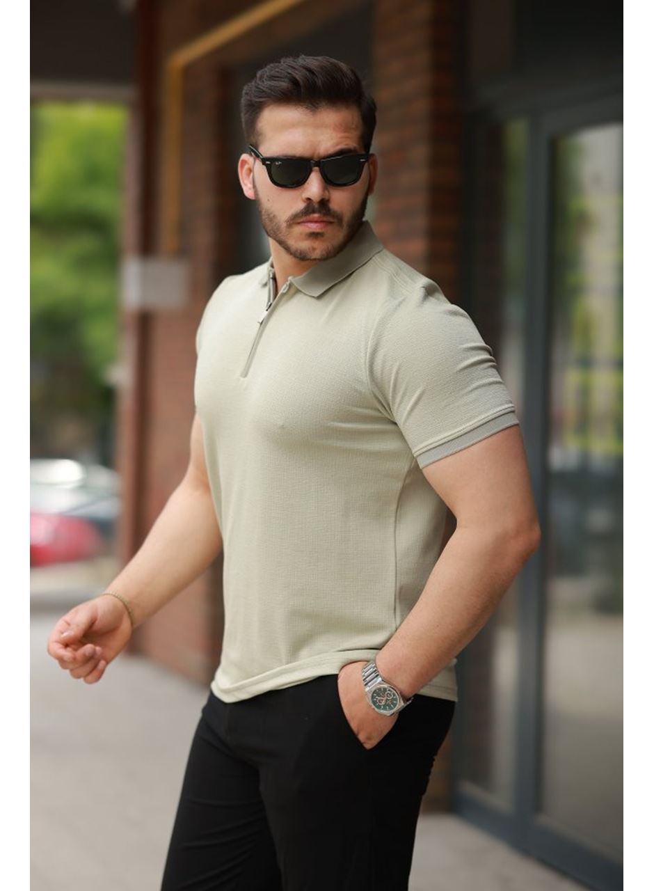 Erkek Fermuarlı Yaka Kısa Kollu Tişört
